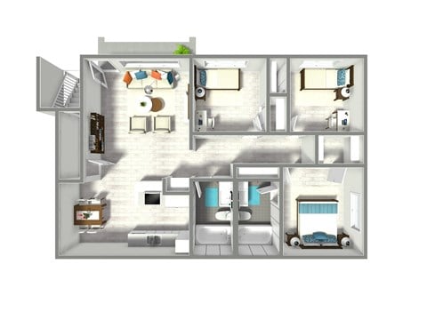 Floor plan for 3 beds, 2 baths, 1100 sqft